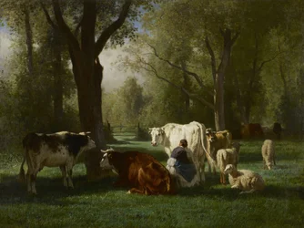 Paisaje con ganado y ovejas